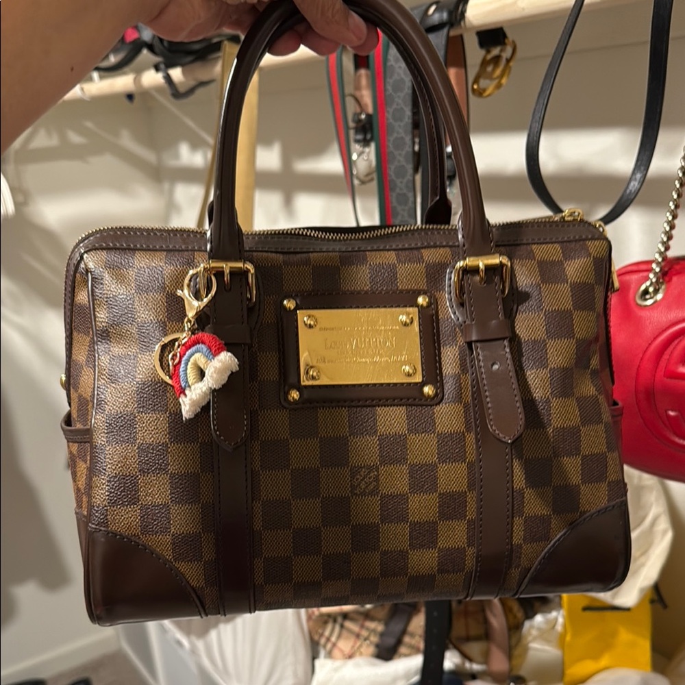 Louis Vuitton Brown Damier Ebene Satchel with Gold Hardware